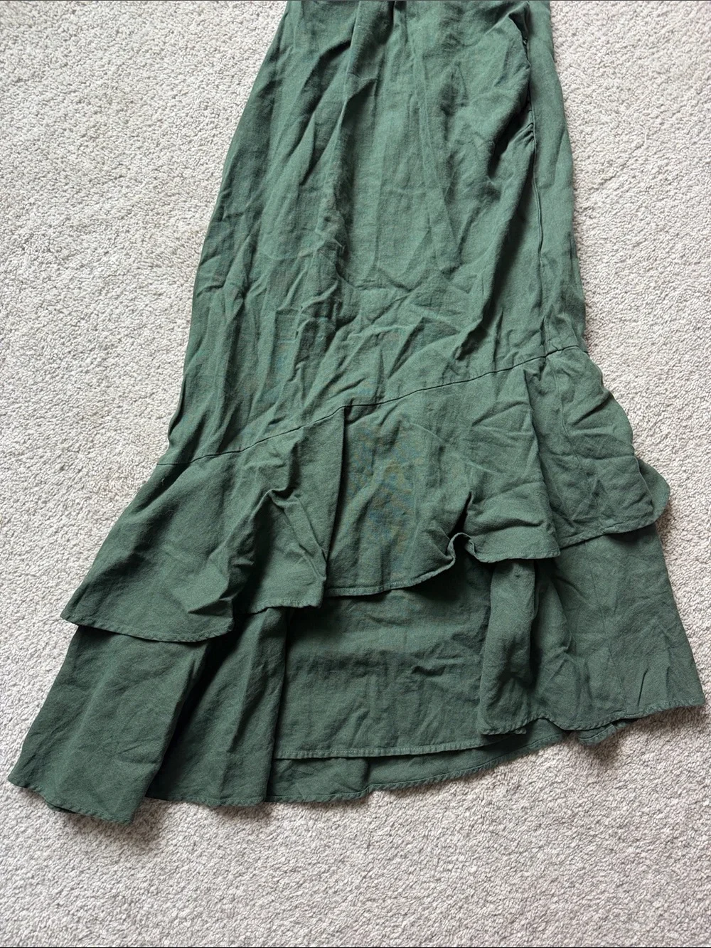 Zara Forest Green High-Low Ruffle Maxi Dress with Tie Straps - Picture 3 of 10